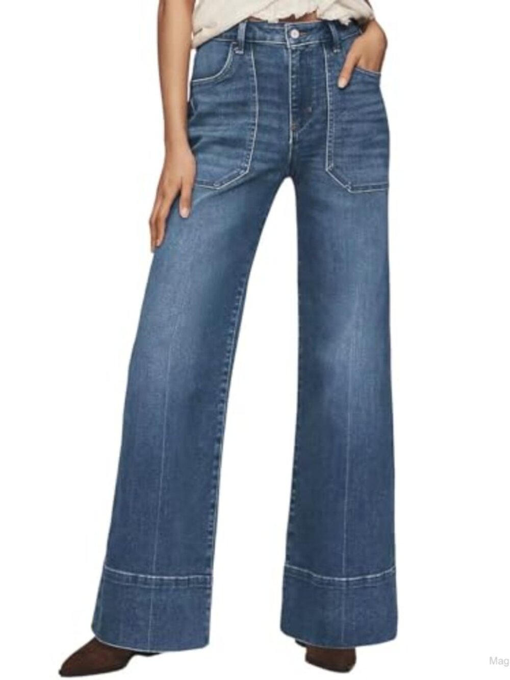 High Waisted Wide Leg Baggy Front Pockets Jeans - Trendy Y2K Retro Straight Leg